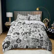 3pcs Duvet Cover Set (1 * Duvet Cover + 2 * Pillow Shams, Filler Not Included), Fashionable Queen & X-Large Gamer Controller Design Bedding Set, Gaming Themed - Ideal For Teen Bedrooms, Guest Rooms, Machine Washable With Zipper Closure