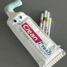 Strângeți distracția, tub de creion cu pastă de dinți pentru zâmbete creative, lipire și joacă, tub de creion pliabil drăguț pentru prietenii de școală, înapoi la școală, rechizite școlare, carcasă pentru creion, husă pentru creion, ghiozdan, papetărie - alb - Vizualizare 1