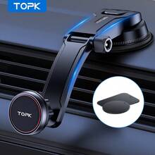 TOPK 磁性车载手机支架，适用于仪表板，D45C 升级版超强磁铁可调节车载手机支架，适用于所有手机 - 黑色 - 查看 12