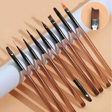 1pc Japanese Brown Series Nail Art Brush, Dual-Headed Liner Brush, Nail Builder, Gel Paint Drawing Brush, Ombre Brush, Suitable For Nail Salons Or Home Use - Brown - View 2