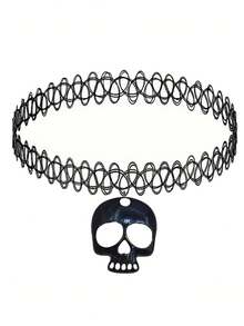 1 件哥特式蝙蝠、新月吊坠项链，复古镂空设计可调节颈链，适合男女，优雅的万圣节礼物（弹性） - 彩色 - 查看 8