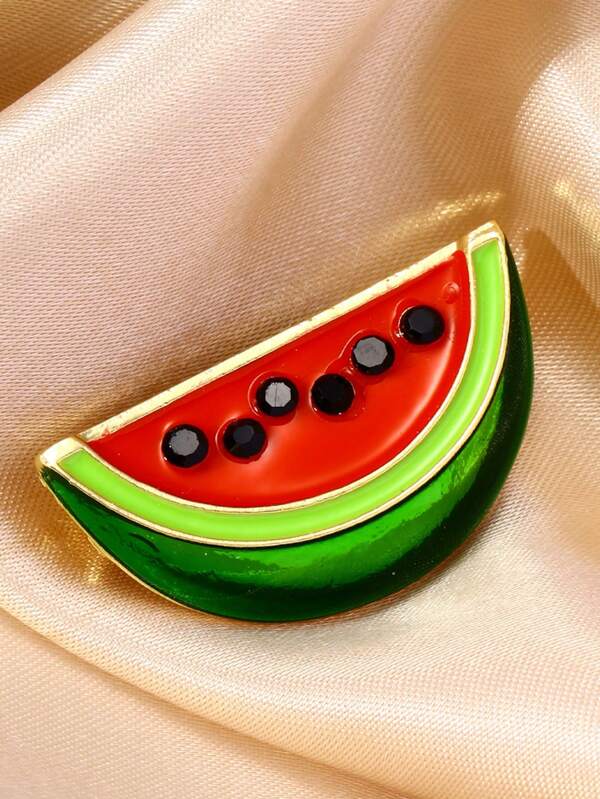 1pc Korean Style & Personalized Alloy Oil Dripping Fruit Brooch, Fashionable & Creative Watermelon Cartoon Brooch