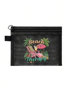 Mesh Large-Capacity Portable Cosmetic Bag With Cartoon Pattern, College Style Charger Storage Bag, Air Cushion Storage Portable Storage Bag, Cosmetic Bag, Cosmetic Storage Bag, Skin Care Product Bag, Travel Essentials, Dormitory Supplies