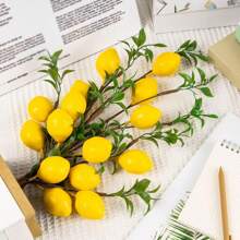 1 pièce Branche artificielle de citron de 60 cm à 5 têtes, en matériau PE, plante artificielle, fleurs artificielles, décoration pour la Fête des Mères, décoration de saison de mariage, centre de table, plante artificielle, décoration de chambre, de bureau, de jardin, décoration de fête, de dortoir scolaire, de bureau