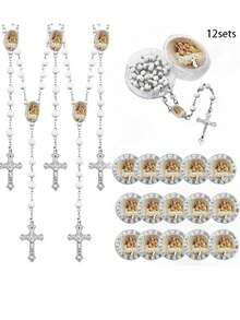 12 Handmade Incense Rosary Necklaces Featuring The Cross Of Our Lady Of Guadalupe, Each Comes With A Box, Suitable For First Holy Communion, Weddings, Christmas Gifts, And Birthday Party Keepsakes. - White - 12 Pieces - View 1