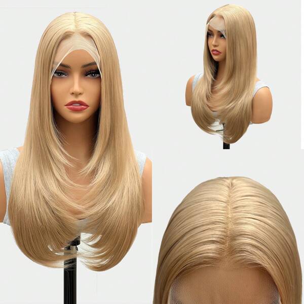 24 Inches Blonde Lace Front Bob Wig Synthetic Hair Lace Front Replacement Wigs For Women