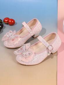 A Pair Of Cute 2025 New Children's High-Heeled Shoes, Bow Princess Shoes, And Dance Shoes Suitable For Balls - Baby Pink - View 2