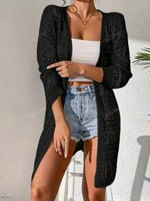 Vacation Beach Solid Color Hollow Out Knit Cardigan
