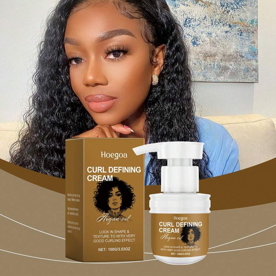 Hoegoa Curl Defining Cream Refreshing Moisturizing Nourishing Hair Gloss Natural Fluffy Defining Curl Styling Cream - Brown - View 1