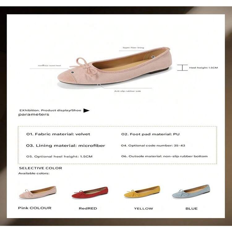 Super Soft French Flat Shoes For Women With Bow, Shallow Mouth Ballet Shoes With Soft Sole - 粉紅色 - 查看 6