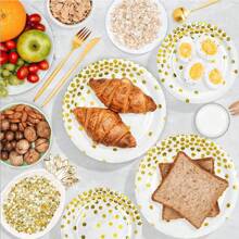 100 Stücke weiße & goldene Folie Punkte 18cm Einweg-Pappteller, Partyartikel für Geburtstag, Bridal-Shower, Ostern, Abschlussfeier