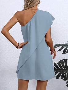 轻盈涤纶不对称露肩连衣裙 - 女式修身休闲