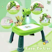 KINICHOOY-Drawing Projector For Kids,Projector For Drawing Toys For Ages 5-7,Drawing Pad With Music,Pencils,Crayons,Scrapbook,Sticker Book,Kids Projector Unicorn Toys For Girls Age 4-6 - màu xanh lá - Xem 3