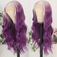 13X4 Free Part Ombre Pink Body Wave Synthetic Lace Front Wigs For Women 28 Inch Long Wavy Hair Wigs Glueless Soft Pink Ombre Colored Wigs Heat Resistant Christmas Wig Natural Long Wave Lace Front Wigs For Daily Party Cosplay Use - Ombre Purple - 查看 3