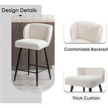 WAHSON OFFICE CHAIRS Kitchen Bar Stools Set Of 2 Faux Fur Breakfast Barstools Upholstered High Stools For Kitchen Counter - White - View 4