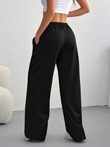 Pantalones deportivos de mujer con cordón en la cintura, unicolor