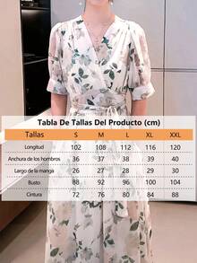 Vestidos Largos Elegantes Dama De Manga Corta de Floral De Cruzado Con Cuello En V,  Vestidos De Fiesta Largos Dama De Moda De Versátil Estampado Romántico,  Vestido Largo Dama De Gasa De Manga Corta Con Aberturas De Vacaciones De Ocio - Blanco - Ver 10
