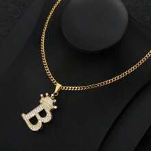 Collar con colgante de letra con corona de circonita para hombres y mujeres, collar de cadena con inicial tipo hip hop, regalo de joyería para mejores amigos - collar - Ver 28