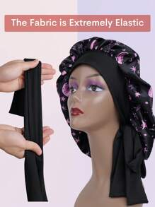 1 Stück Satin Bonnet mit Sternenmuster und Mond Personalisierung, breiter elastischer Satincap Nachtmütze