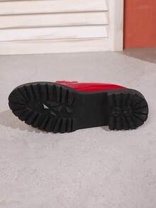 Women's Fashion Bow Decor Loafer Shoes, Shiny Metal Buckle, School Style Flat Shoes - Red - View 7