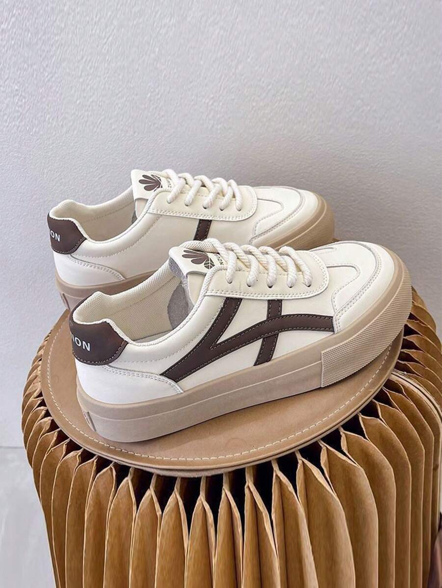1 paio di scarpi sportivi bianche da donna 2025 - scarpe casual con suola chunky retrò, lacci, con suola platform e supporto plantare, adatte per uso quotidiano (primavera/autunno)