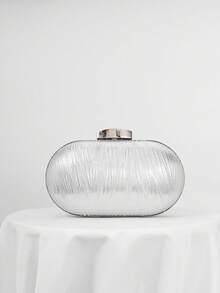 Elegant Leaf Pattern Pleated Box-Shaped Evening Bag, Women's Fashion Handbag Suitable For Weddings, Parties, And Galas. High-Quality Chain Shoulder/Crossbody Bag - Silver - View 8