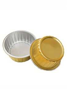 Mini Baking Tray With Lid - Disposable Aluminum Foil Square Cup, Suitable For Cupcakes, Brownies, Muffins And Desserts - Perfect For Weddings, Parties And Kitchens, Essential For Kitchen Baking | Modern Kitchenware | Ribbed Texture Cup