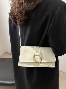 Bolso de hombro cuadrado de color sólido retro con solapa, bolso de axila simplista para mujeres, regalo ideal de Año Nuevo, bolso de negocios casual de moda para mujeres, perfecto para la oficina, los negocios y el trabajo