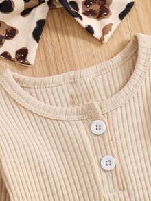 2 件套女婴罗纹盖袖连体衣 + 豹纹蝴蝶装饰喇叭裤婴儿服装 - 彩色 - 查看 4