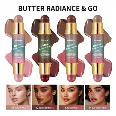 Barra de maquillaje multifuncional Lakerain Butter Glow & Go - Para ojos, labios, contorno facial, rubor, con acabado suave y luminoso