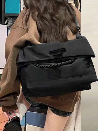 Bolso de mano grande de 2025 primavera/verano para mujer, bolso de hombro, bolso de mensajero, correa ancha, bolso casual de tela Oxford de moda, bolsa de gimnasio, cuerda decorativa, correa ajustable, adecuado para estudiantes universitarios, trabajo de oficina, escuela, laptop