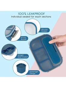 Lonchera para niños escolares niñas, lonchera Bento Box para adultos termicas hombre plastico comida bonitas, contenedores de almuerzo para adultos y niños pequeños, lonchera Bento de 4 compartimentos de 1300 ml, con palillos de alimentos, tazas para pasteles, apto para microondas, lavavajillas y congelador, sin BPA Kit de caja de almuerzo Bento de , contenedor de almuerzo de 1300ML para niños / adultos, Caja duradera hermética a prueba de fugas de 4 compartimentos con cuchara tenedor accesorios de bolsa - Azul - Ver 4