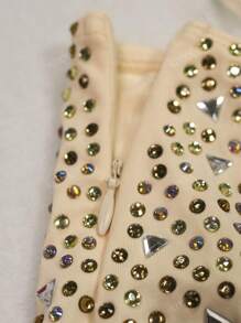 NIKBK Vestidos cortos de cóctel para mujer con tirantes de espagueti, escote en V, sexy, con strass y flecos, corpiño discreto