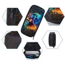 3件套游戏主题背包套装（黑色/荧光色/彩色），包含手提包、铅笔盒和收纳袋 - 耐用涤纶材质，轻便时尚，混色设计 - 彩色 - 查看 10