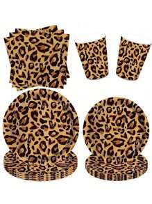 8pcs Leopard Print Plates And Napkins Party Supplies Brown Cheetah Print Birthday Decorations Tableware Plate Napkin For Wild Animal Leopard Theme Birthday Party Decorations,School Supplies