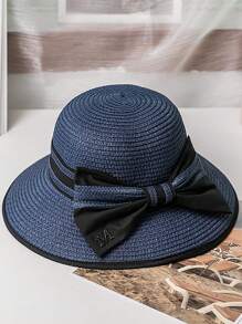 Chapeau de soleil pour femmes pour l'été, chapeau de plage style coréen avec nœud, chapeau seau confortable et respirant, casquette polyvalente tressée en paille