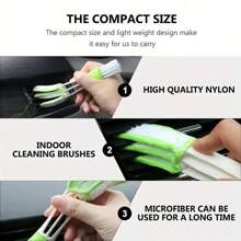 1pcsWhite And Green, 17cm 4.5cm 2.5cm Dual Head Mini Dustproof Louver Cleaner, Car Ventilation Brush, Window Louver Brush, Handheld Magic Dust Collector, Suitable For Household Car Office Cleaning Brush And Dust Collector