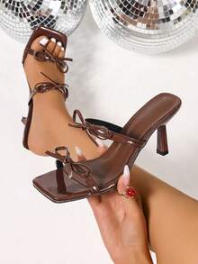 Coffee Brown Mesh Peep Toe High Heels Sandals, Versatile Minimalist Slingback Stiletto Sandals For Women, Summer - Coffee Brown - View 2