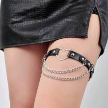 1/3Pcs Night Seduction Adjustable Leg Garter Belt For Women - Soft PU Leather Thigh Chain With Spike & Lace Details, Stretchy Gothic Rave Accessories For Valentine's Day, Music Festivals, K-Pop Stage Style
