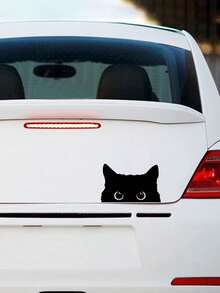 1件装卡通趣味黑猫咪咪偷看车贴电动摩托车电脑可爱贴纸车身防水贴