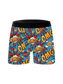10 Pieces Random Pack Men's Graffiti Print Long Boxer Briefs - Elastic Polyester Fabric Underwear, Geometric Pattern, 2025 New Style, Suitable For All Seasons