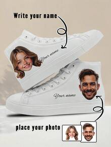 Unisex's Custom High Top Shoes, Personalized Custom Name Sneakers, Personalized High Top Sneaker, Personalized Sneakers For Women And Men, Personalized Sports And Casual Shoes, Father's Day Gift - White - View 1