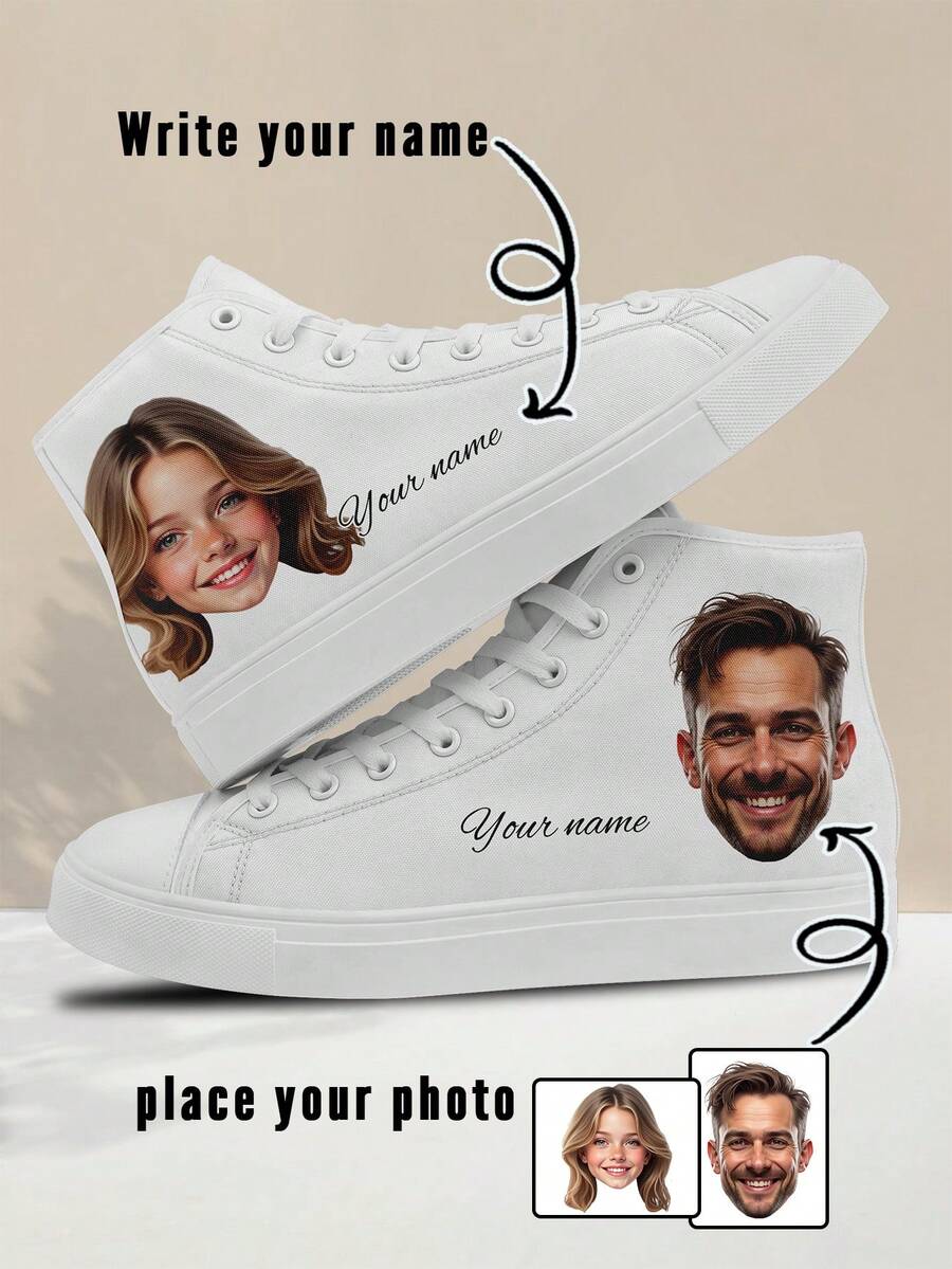 Unisex's Custom High Top Shoes, Personalized Custom Name Sneakers, Personalized High Top Sneaker, Personalized Sneakers For Women And Men, Personalized Sports And Casual Shoes, Father's Day Gift - White - View 1