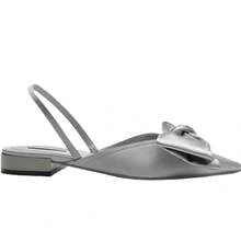 Bow-Shaped Toe Sandals, New Summer Women's Satin Thick-Heeled Pointed-Toe Flat Women's Shoes, Low-Heeled Single Shoes - Silver - View 5