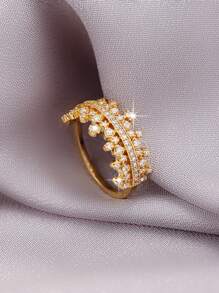 1pc 18K Gold Plated Elegant Luxury Sparkling Cubic Zirconia Ring, Suitable As Valentine's Day, Mother's Day, Birthday Gift For Women, Luxury Jewelry