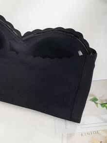 Women Strapless Non-Slip Bra Wireless, Front Closure Seamless Ruffle Hem Bustier - Black - View 5
