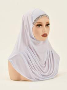 1pc Women Casual Soft Solid Muslim Prayer Pleated Headscarf, Headscarf, Inner Cap Pullover Hijab, Elastic & Versatile For Abaya