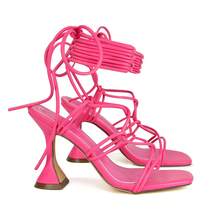 XY LONDON Briar Women's Lace Up Mid High Heels, Mid Heels, Sculptured Heels, Square Toe, Black, Green, Orange, White, Pink, PU Leather, Gorgeous, Nightclub Style, Sexy,  Spring/Summer