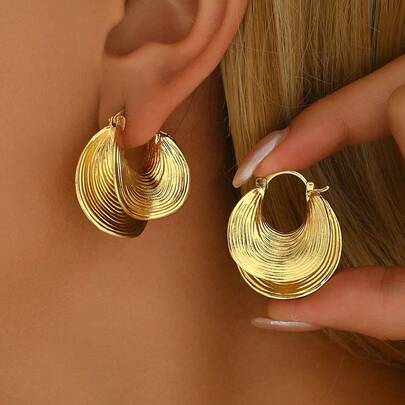 1 Pair Minimalist Metallic Round Hoop Earrings For Women, Suitable For Holidays, Birthday, Date, Party, Vacation, Everyday Wear