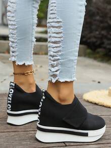 Women's Thick Sole Wedge Heel Casual Sneakers, Fashion Versatile Lightweight & Comfy - Black - View 6